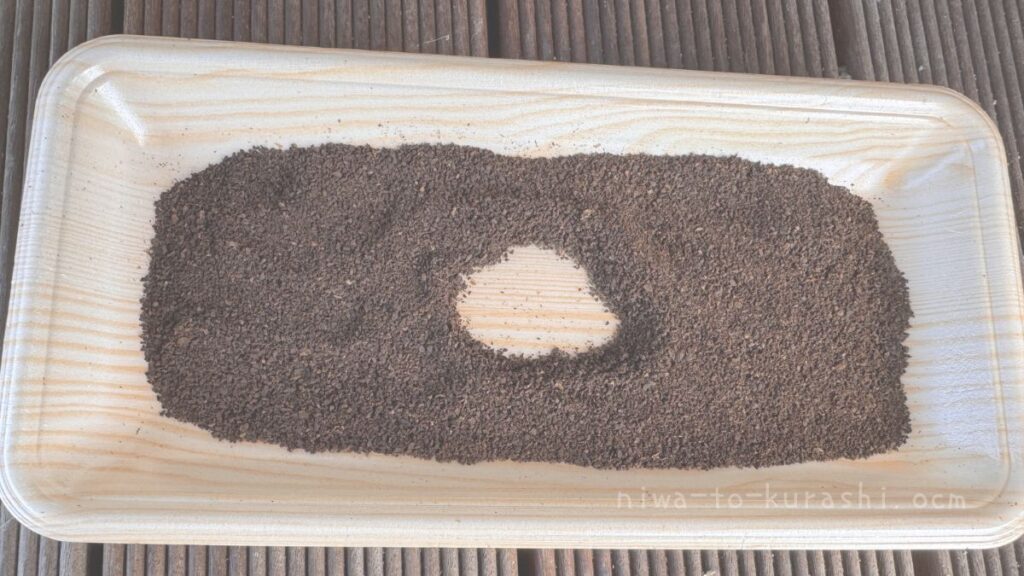 食品トレーに入れられたコーヒーかす